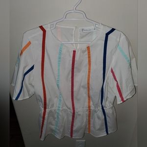 New York and Company Striped Peplum Blouse